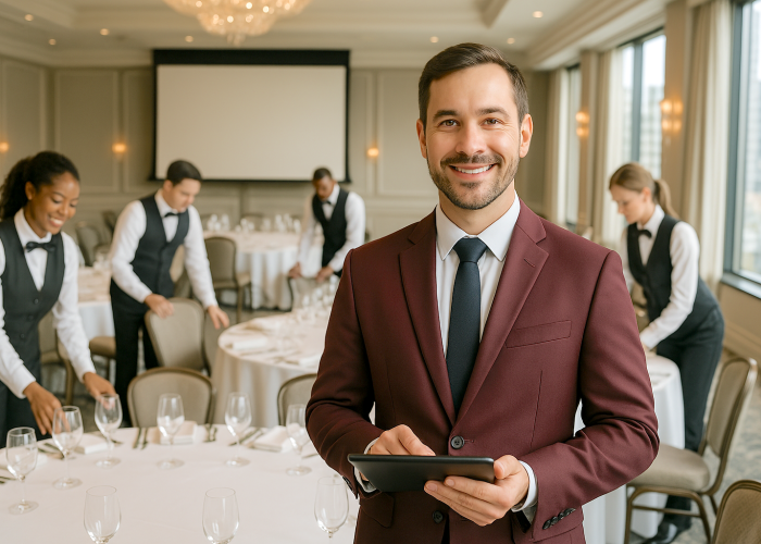 Banquet manager with staff